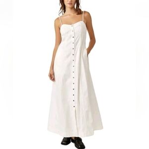 Free People Just Jill Denim Button Down Maxi Dress White Sz S